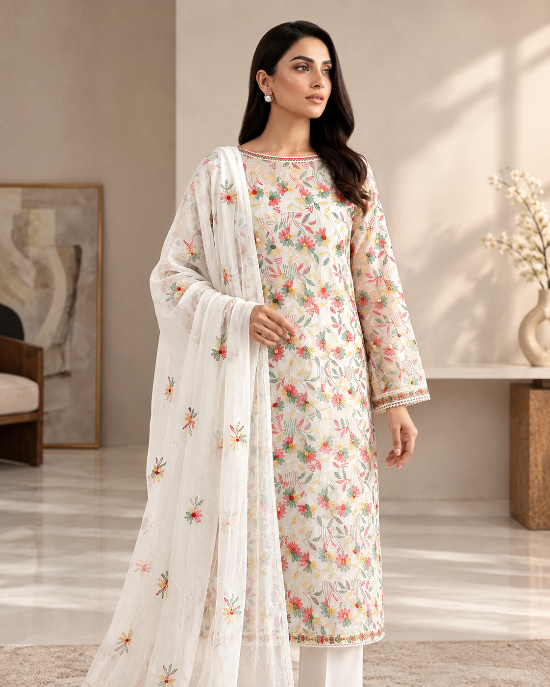 Noor-e-Chiffon Hand Embroidered 2 Pcs Suit