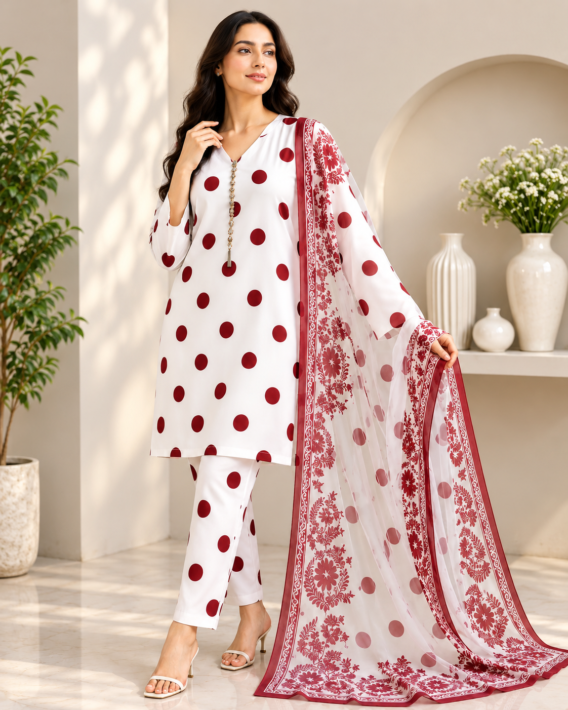 2 Pcs Hand Embroidered Chiffon Suit